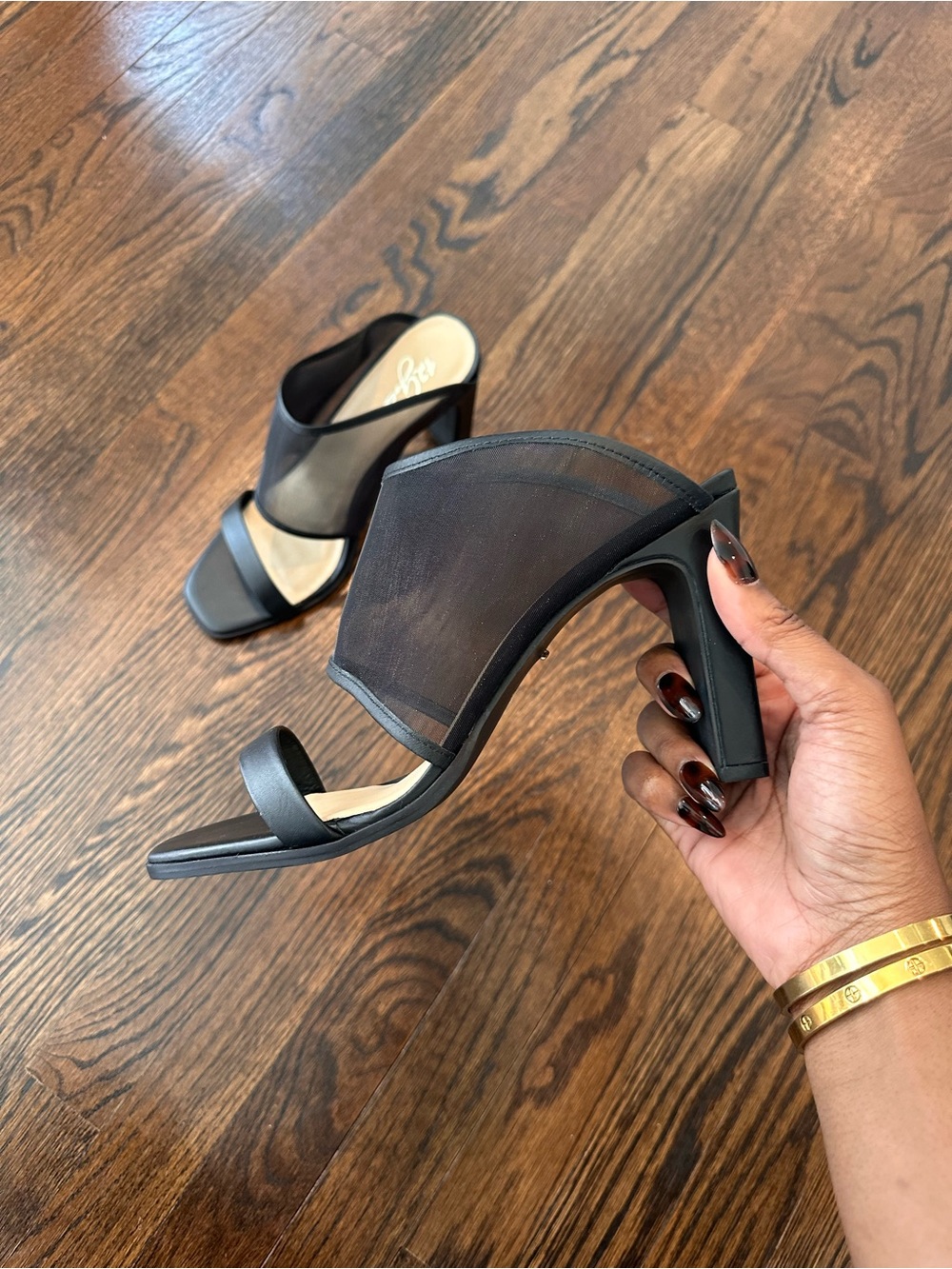 42 Gold by Chinese Laundry Black Mesh Heeled Mules - W 10